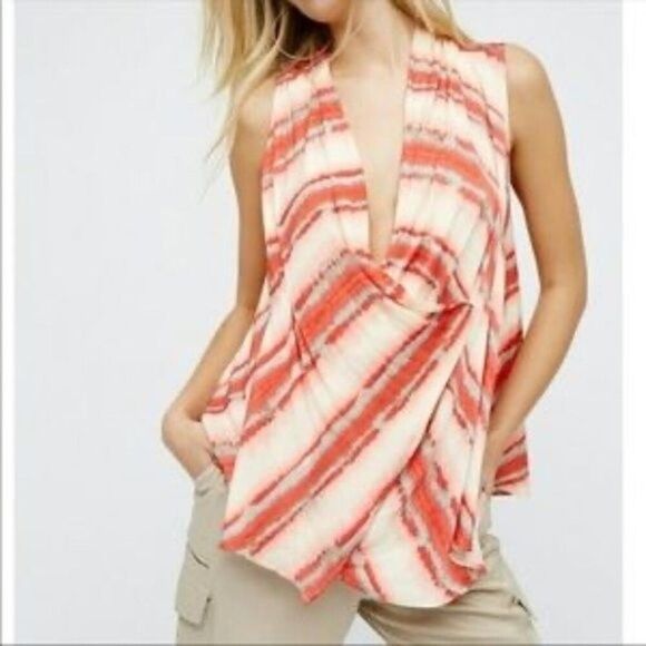 Free People High Tide Tie Dye Wrap Pink Sleeveless Top - Size XS - EUC - Picture 1 of 6